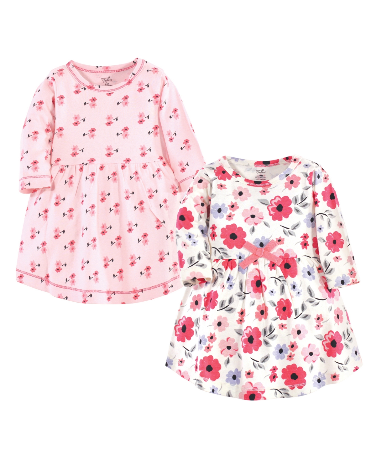 Touched by Nature Baby Girls Organic Cotton Long-Sleeve Dresses 2pk, Coral Garden - Pink