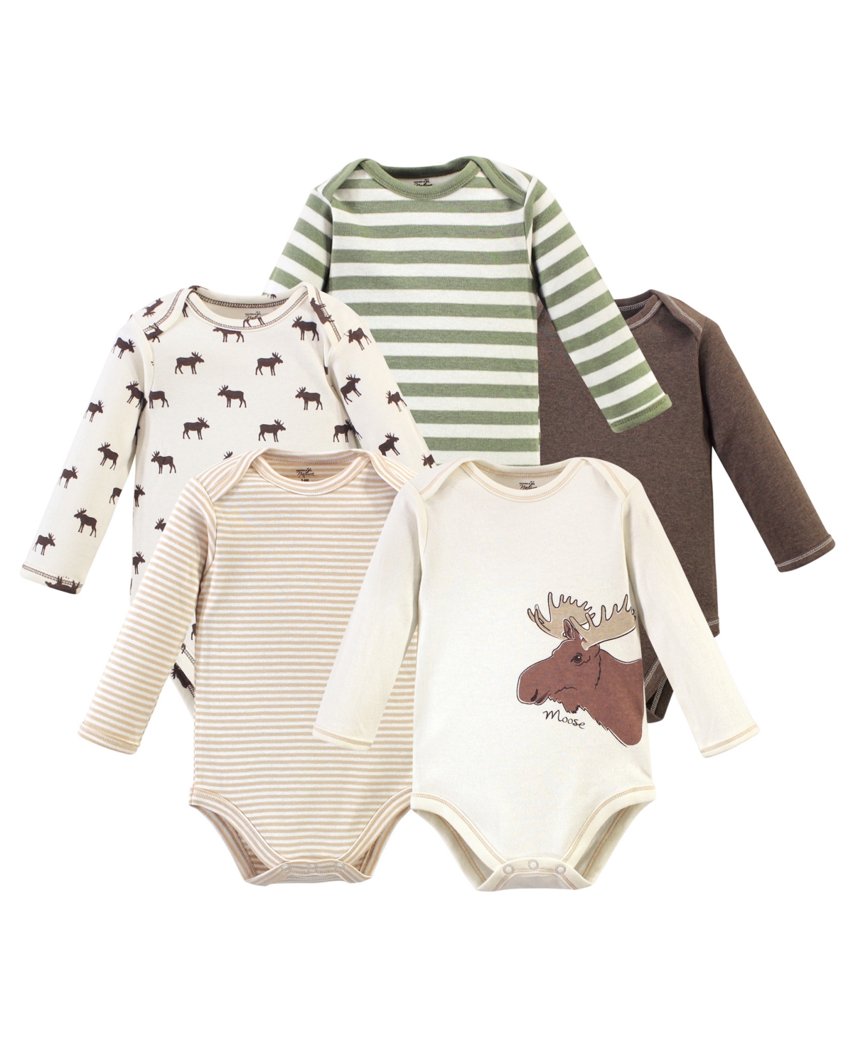 Touched by Nature Baby Boys Baby Organic Cotton Long-Sleeve Bodysuits 5pk,- Moose