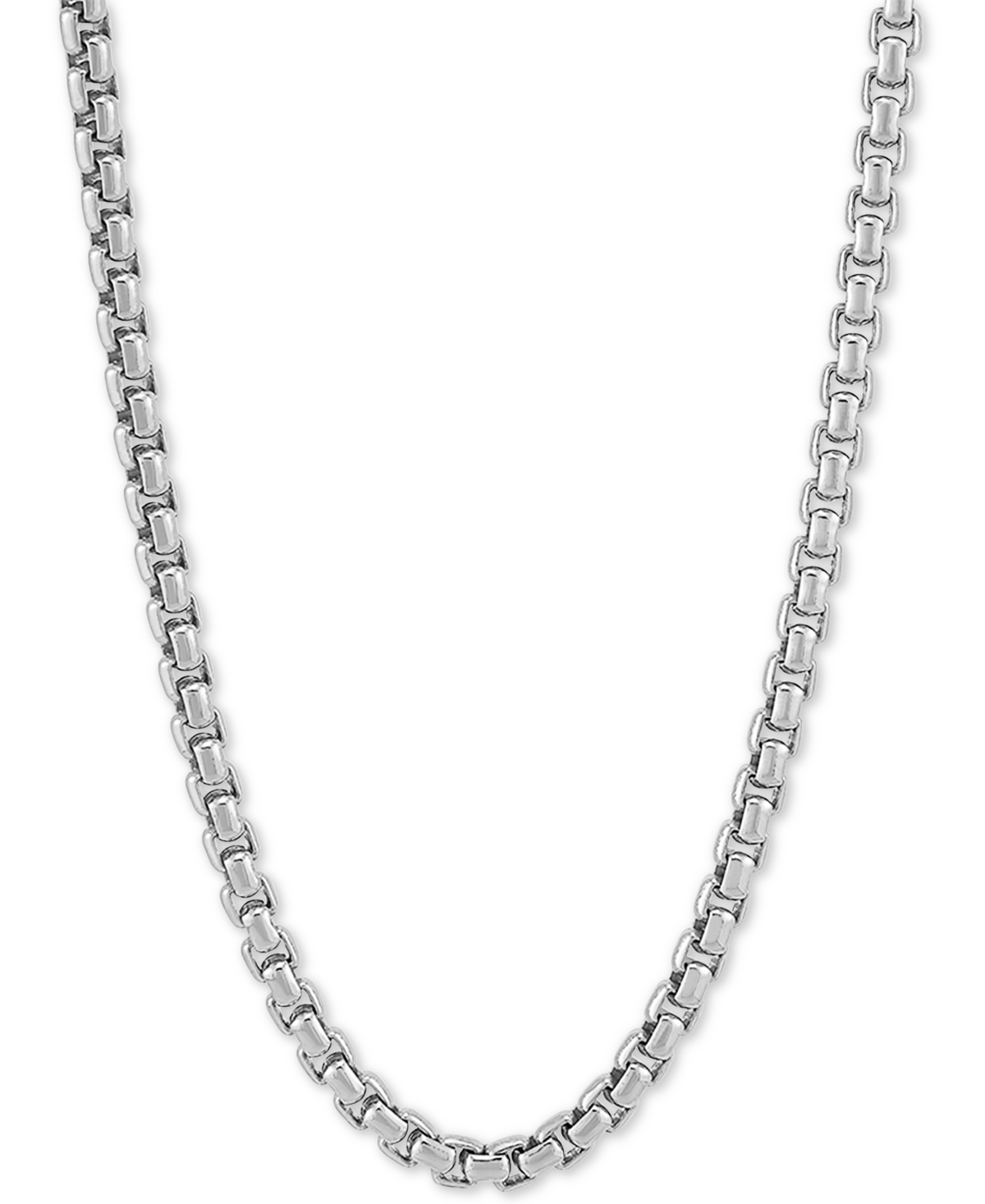 Rounded Box Link 22" Chain Necklace (4mm) in Sterling Silver - Silver