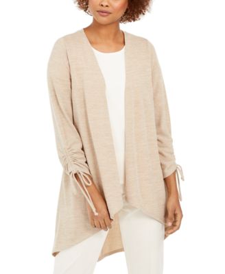 Open-Front Drawstring-Cuff Cardigan