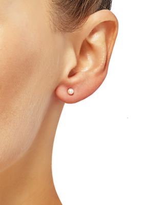 3-Pc. Set Cutured Freshwater Pearl (3-3/4mm), Cubic Zirconia & Polished Round Stud Earrings in 10k Gold