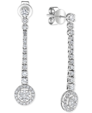 image of Diamond Halo Cluster Dangle Drop Earrings (1 ct. t.w.) in 14k White Gold
