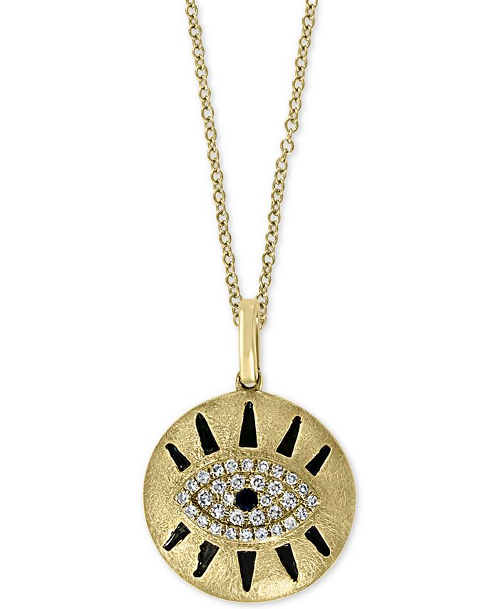 EFFY Collection - Sapphire (5/8 ct. t.w.) & Diamond (1/10 ct.t.w.) Evil Eye 18" Pendant Necklace in 14k Gold