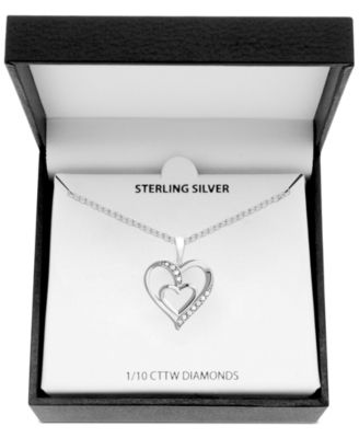 Diamond Double Heart 18" Pendant Necklace (1/10 ct. t.w.) in Sterling Silver
