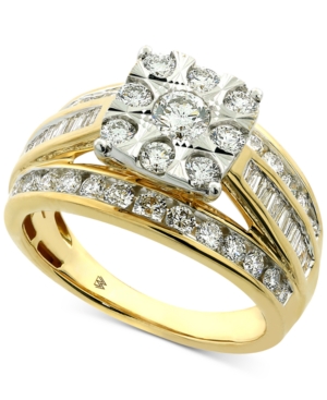 image of Diamond Cluster Three-Row Diamond Enagement Ring (1-1/2 ct. t.w.) in 14k Gold & White Gold