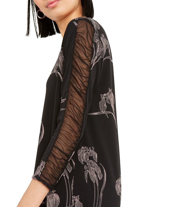 Alfani Floral Print Ruched Sleeve Top Created For Macys Macys 