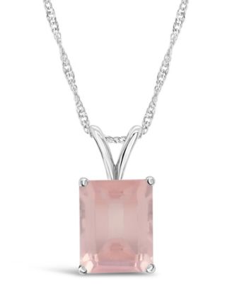 Macy's - Emerald-cut Gemstone Pendant Necklace in Sterling Silver. Available in Sky Blue Topaz and Rose Quartz