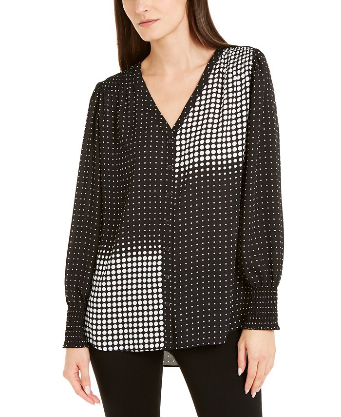Alfani Mixed-Dot Button-Up Top, Created for Macy's - Macy's