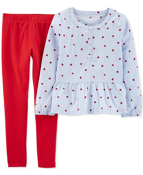 Little Big Girls 2 Pc Ladybug Print Peplum Top Leggings Set