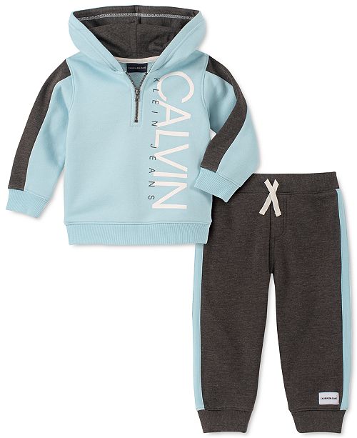 Calvin Klein Baby Boys 2 Pc Fleece Logo Hoodie Pants Set