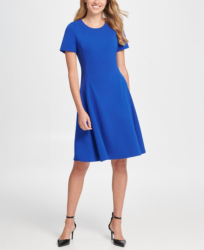 DKNY Short Sleeve Fit & Flare Crepe Dress & Reviews - Dresses - Women ...