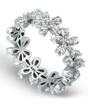 image of Cubic Zirconia Flower Band Ring in Fine Silver Plate