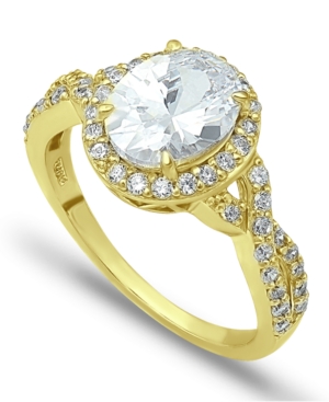 image of Cubic Zirconia Oval Center Stone Ring in 18K Gold Plate