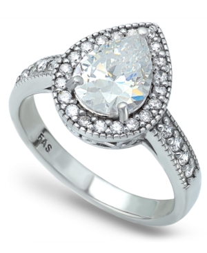 image of Cubic Zirconia Pear Halo Ring in Fine Silver Plate