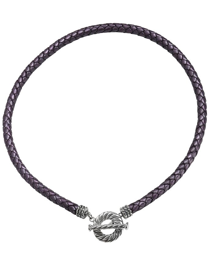 American West - Purple Leather Toggle Necklace  in Sterling Silver