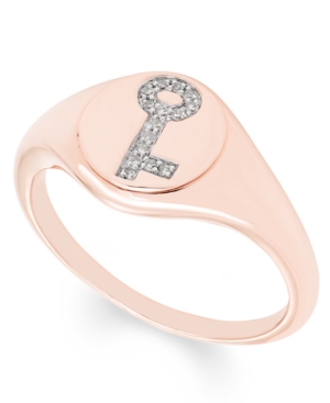 image of Diamond (1/20 ct. t.w.) Key Signet Ring in 14k Yellow or Rose Gold
