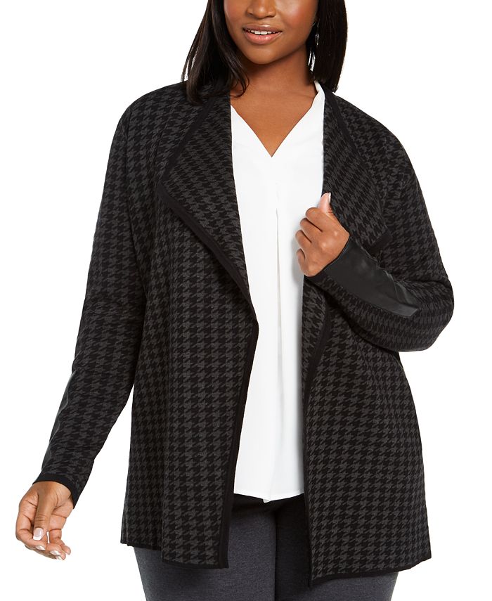 Faux leather trim top cardigan