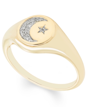 image of Diamond (1/20 ct. t.w.) Celestial Signet Ring in 14k Yellow or Rose Gold