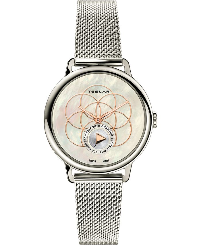 Teslar Women s Swiss Seed Of Life Stainless Steel Mesh Bracelet