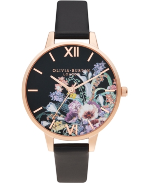 Olivia Burton Women S Enchanted Garden Black Vegan Leather Strap Watch 34mm Modesens