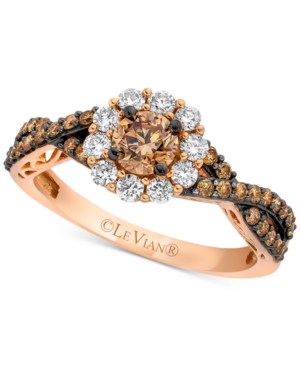 image of Le Vian Chocolatier Diamond Halo Twist Ring (1-1/20 ct. t.w.) in 14k Rose Gold
