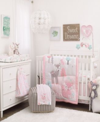 NoJo Sweet Forest Friends Baby Blanket - 30x40 Inch, Soft Coral Fleece, Fox Applique, Pink Aqua Grey White