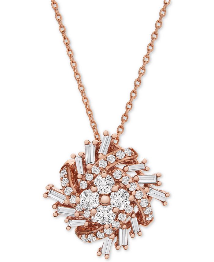 Macy's - Diamond Baguette Cluster 18" Pendant Necklace (1/2 ct. t.w.) in 10k Rose Gold