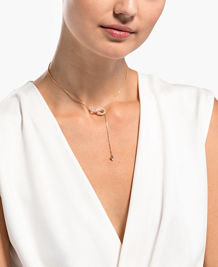 Swarovski - Rose Gold-Tone Infinity Symbol & Crystal Lariat Necklace, 19" + 2" extender