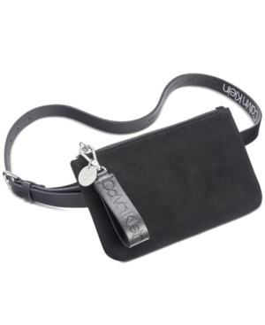 image of Calvin Klein Suede Belt Bag With Logo Zipper Pull