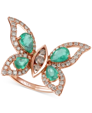 image of Le Vian Costa Smeralda Emerald (1-5/8 ct. t.w.) & Diamond (7/8 ct. t.w.) Butterfly Ring in 14k Rose Gold