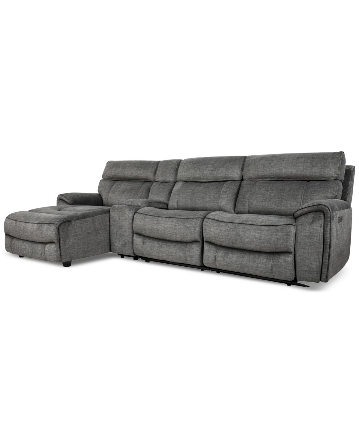 Furniture Hutchenson 4-pc. Fabric Chaise Sectional With 1 Power Recliner, Power Headrest And Console In Charcoal Moss