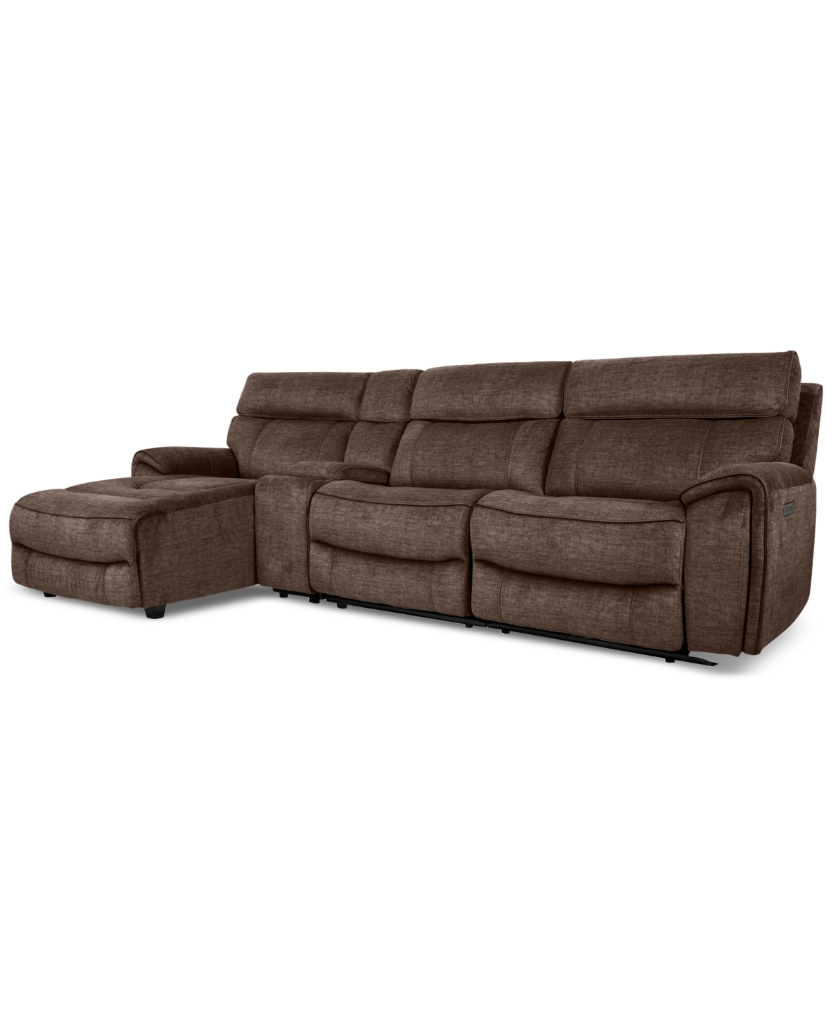Furniture Hutchenson 4-pc. Fabric Chaise Sectional With 1 Power Recliner, Power Headrest And Console In Chocolate Brown