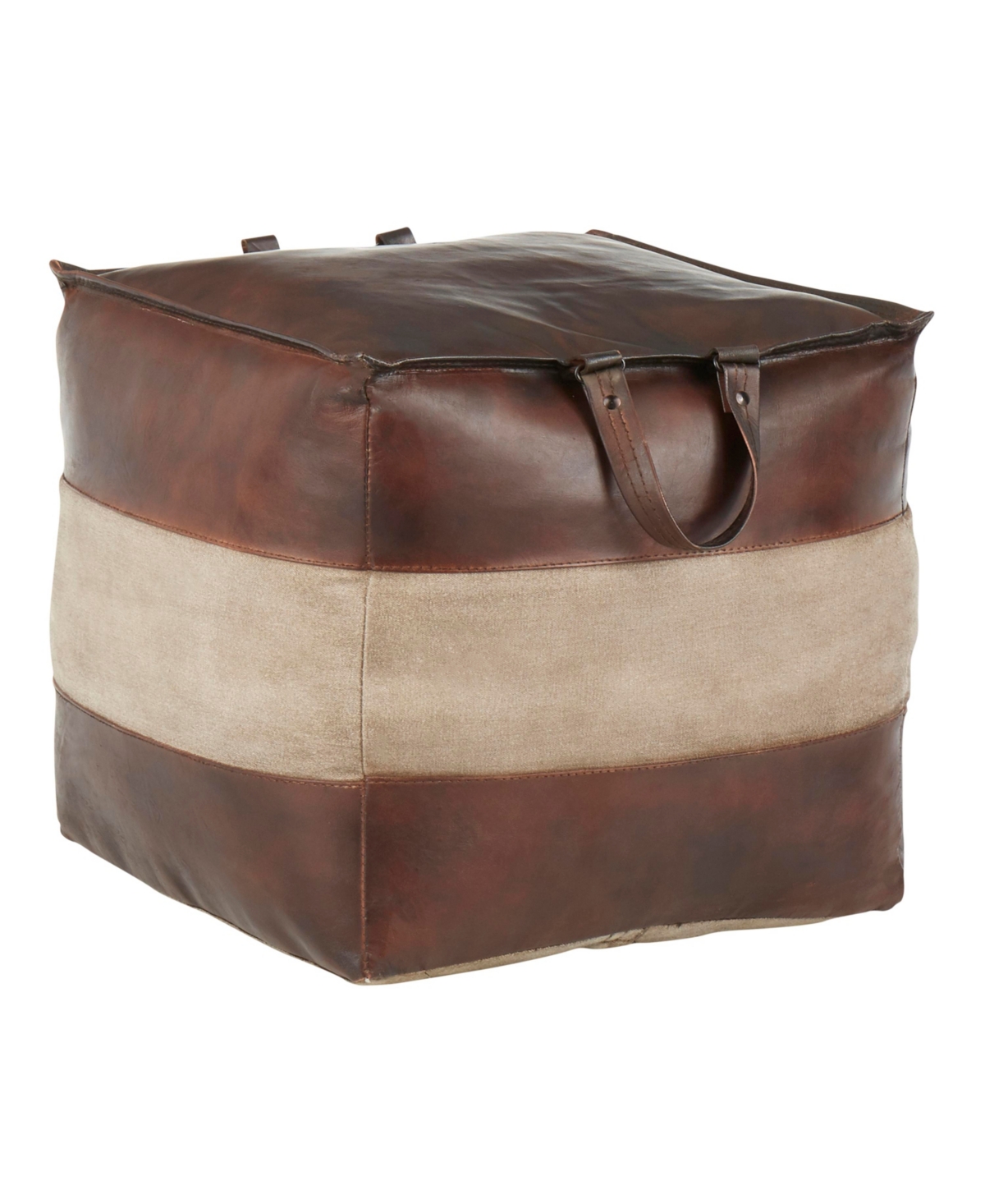 Lumisource Cobbler Industrial Pouf In Leather And Canvas By  In Espresso