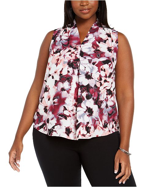 Nine West Plus Size Floral Print V Neck Blouse Reviews Tops