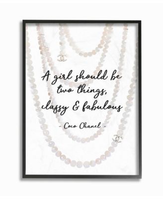 Classy and Fabulous Fashion Quote with Pearls Framed Texturized Art, 16" L x 20" H