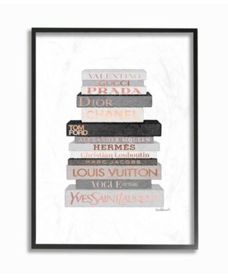 Neutral Gray and Rose Gold-Tone Fashion Bookstack Framed Texturized Art, 16" L x 20" H