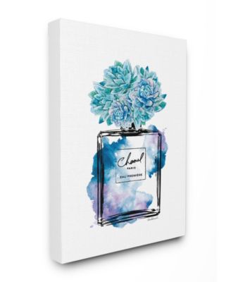 Watercolor Fashion Perfume Bottle with Blue Flowers Canvas Wall Art, 16" L x 20" H