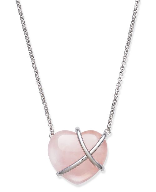 Macy S Heart Shaped Rose Quartz 23x21mm 17 5 Necklace In Sterling Silver Reviews Necklaces Jewelry Watches Macy S