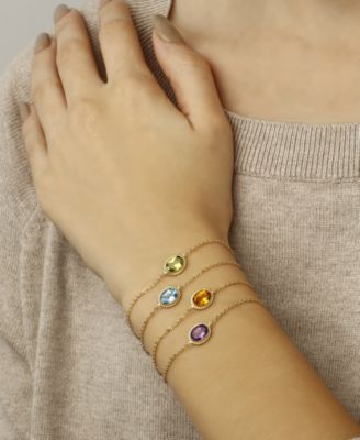 Gemstone Twist Gallery Bracelet in 14k Yellow Gold (Available in Opal, Peridot, Blue Topaz, Amethyst, Garnet & Citrine)