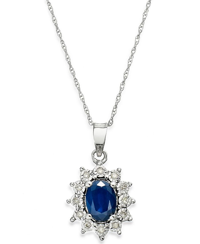 Macy's Sapphire (9/10 ct. t.w.) and Diamond Accent Pendant Necklace in 10k White Gold Macy's