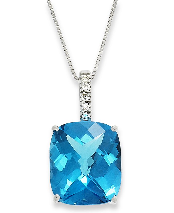 Macy's - 14k White Gold Necklace, Blue Topaz (7 ct. t.w.) and Diamond Pendant