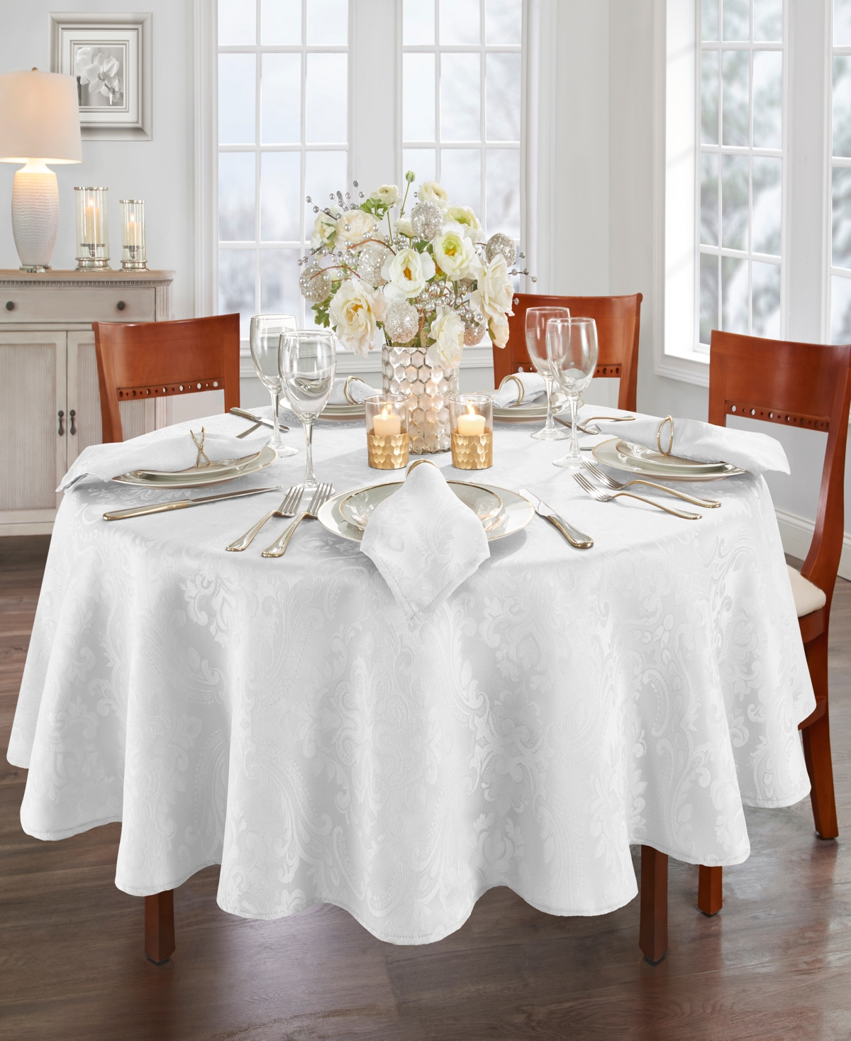 Elrene Caiden Elegance Damask Tablecloth In Silver