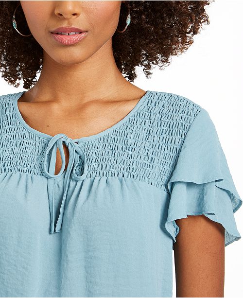 Style & Co Smocked Flutter-Sleeve Top, Created for Macy's & Reviews ...