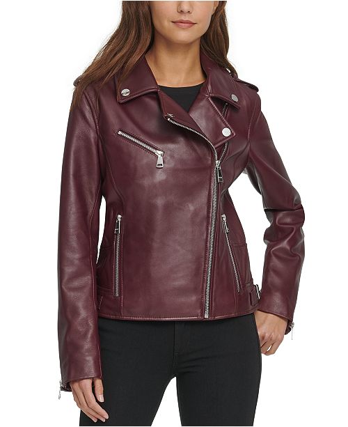 DKNY Leather Moto Jacket & Reviews - Coats - Women - Macy's
