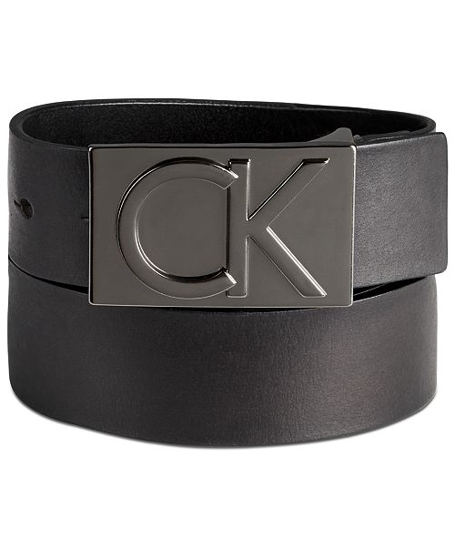 Calvin Klein Men S Leather Logo Plaque Belt Reviews All Accessories Men Macy S