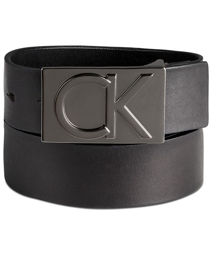 Calvin Klein Men's Leather Logo Plaque Belt - Macy's