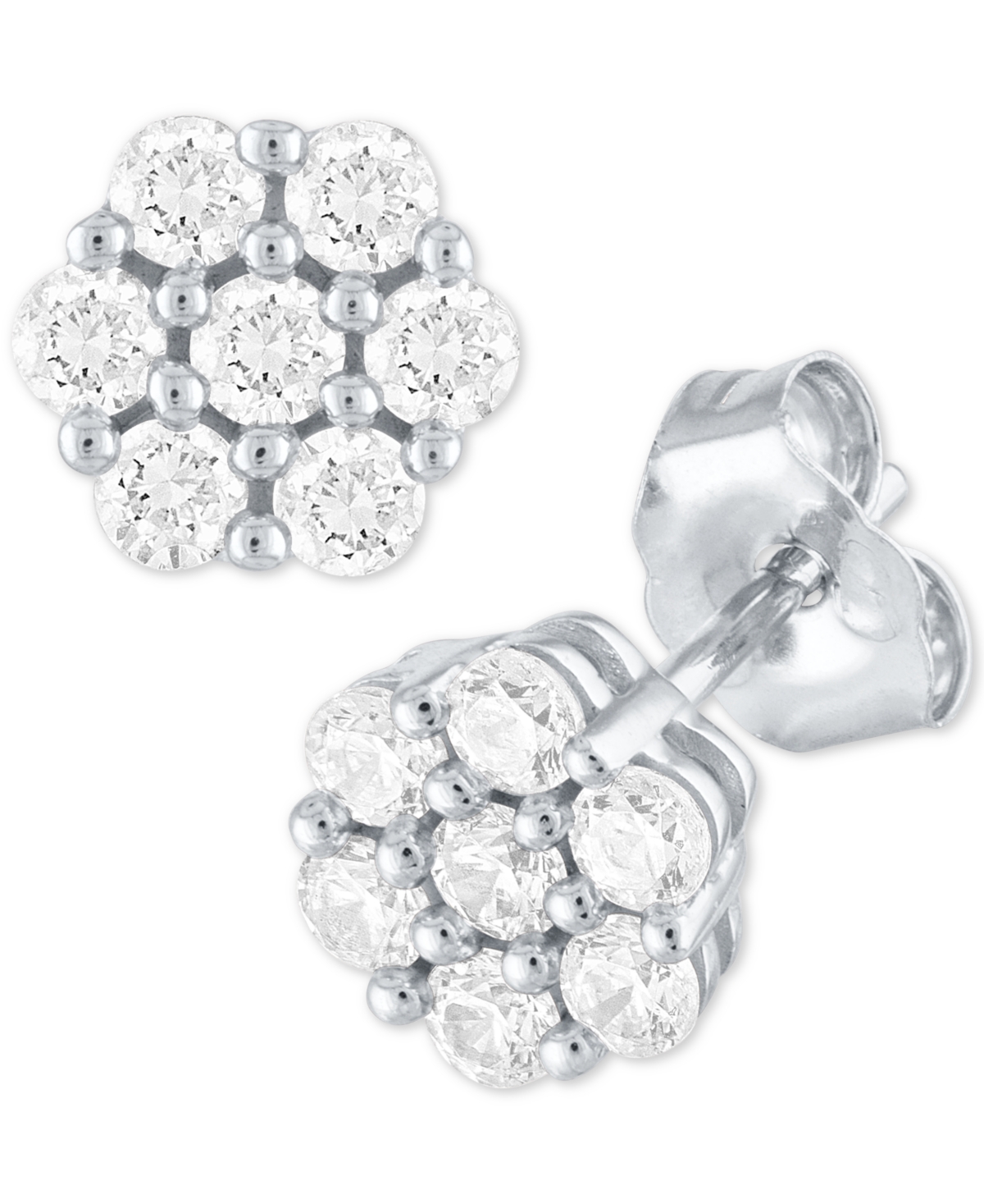 Diamond Cluster Stud Earrings (1/2 ct. t.w.) in Sterling Silver - White Gold