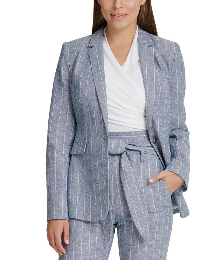DKNY Women's Collarless Pinstripe One-Button Blazer Gray Size 12