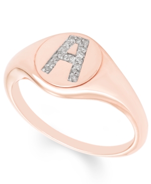 image of Diamond Accent Initial Signet Ring in 14k Rose Gold