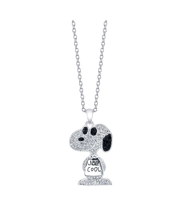 Peanuts Snoopy Fine Plated Silver Crystal Pendant Necklace, 16" + 2